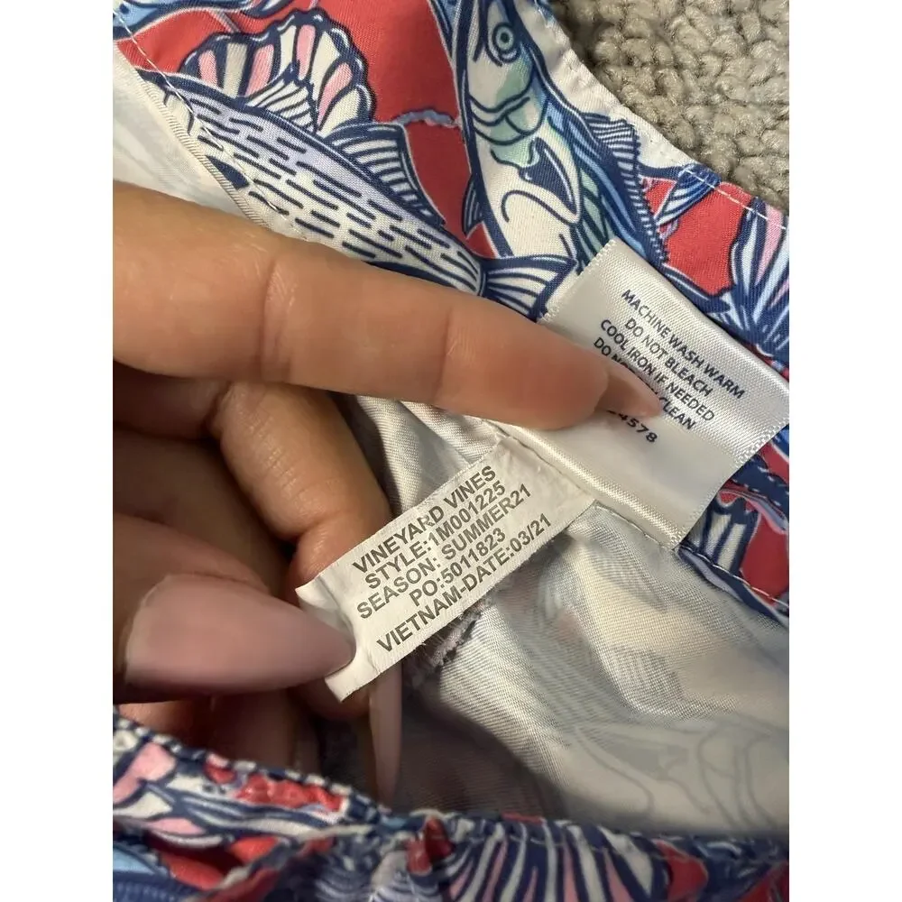Vineyard Vines Swim Trunks Mens 36 Red Fish Print Lined Shorts Drawstring